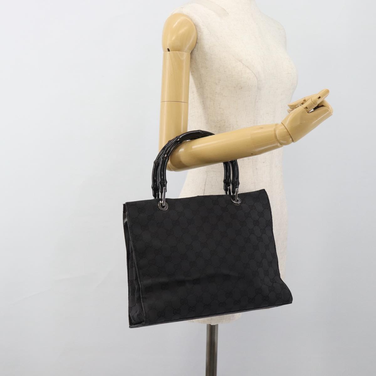 GUCCI GG Canvas Bamboo Hand Bag Black Silver 002 1016 Auth ka4657