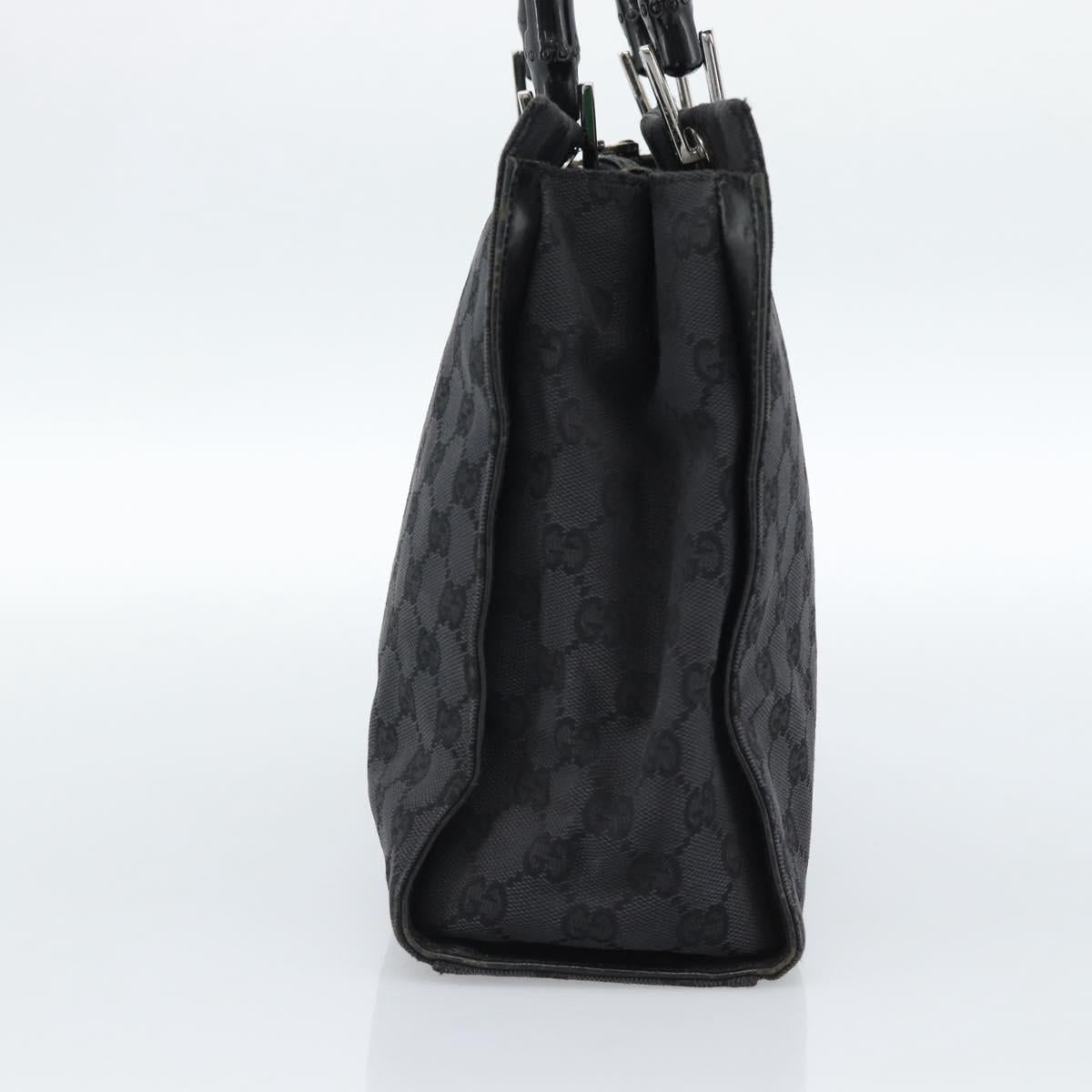 GUCCI GG Canvas Bamboo Hand Bag Black Silver 002 1016 Auth ka4657