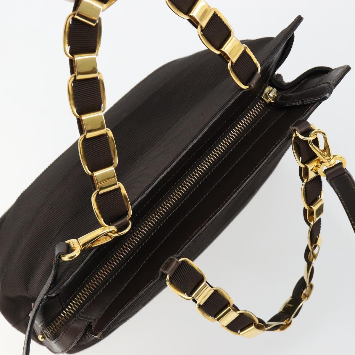 Salvatore Ferragamo Vala Hand Bag Canvas Leather 2way Brown Gold Auth ka4658A