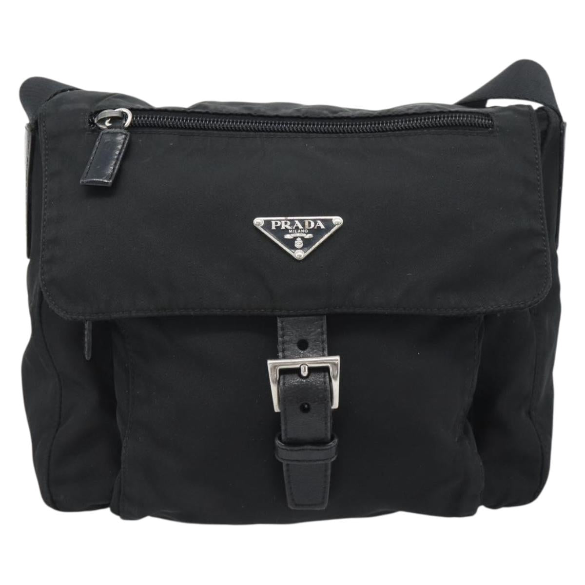 PRADA Shoulder Bag Nylon Black Silver Auth ka4660A
