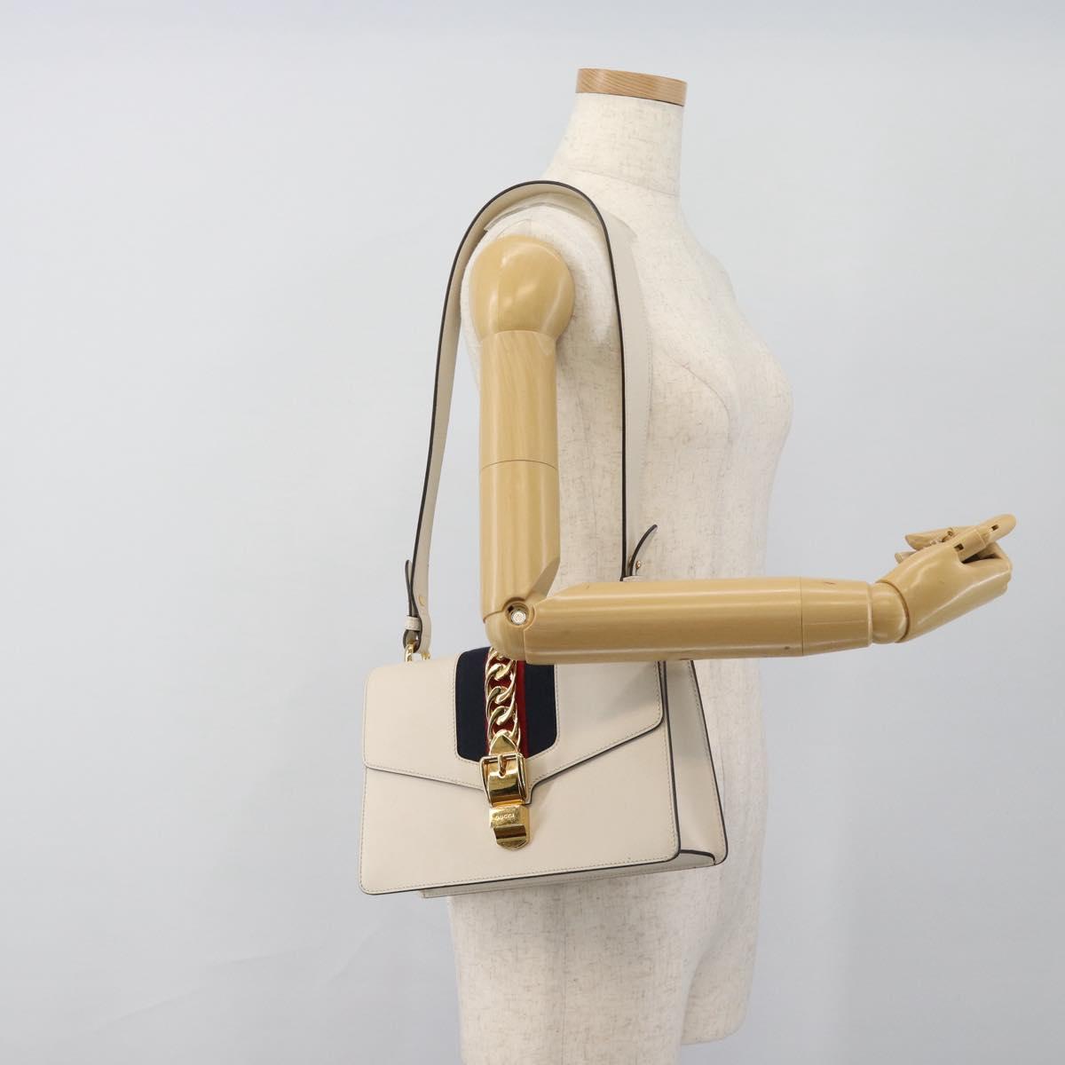 GUCCI Silvi Sherry Line Bag Leather 2way Red Gold Navy 421882 Auth ka4661M