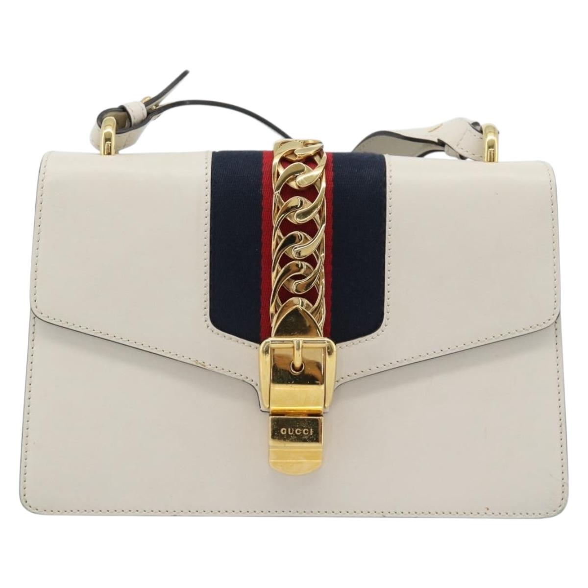 GUCCI Silvi Sherry Line Bag Leather 2way Red Gold Navy 421882 Auth ka4661M