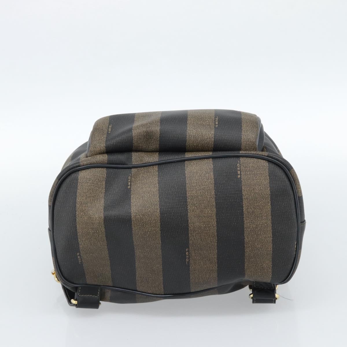 FENDI Pecan Canvas Backpack PVC Black Brown gold Auth ka4662