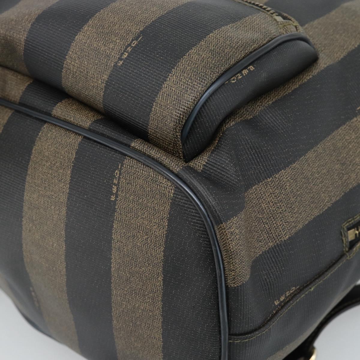 FENDI Pecan Canvas Backpack PVC Black Brown gold Auth ka4662