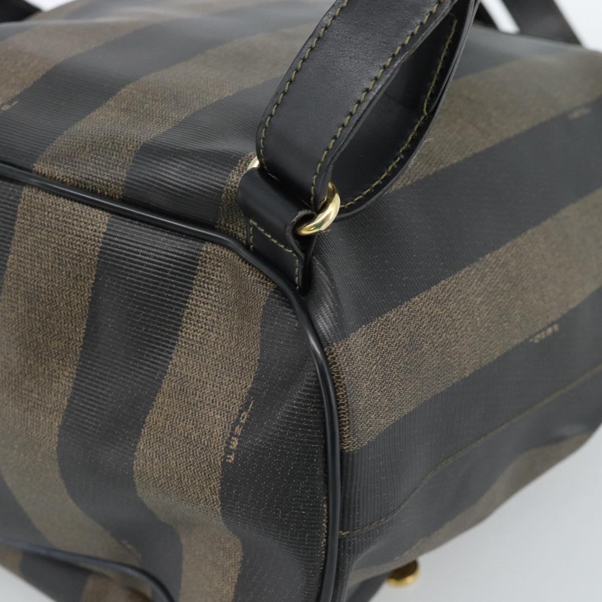 FENDI Pecan Canvas Backpack PVC Black Brown gold Auth ka4662