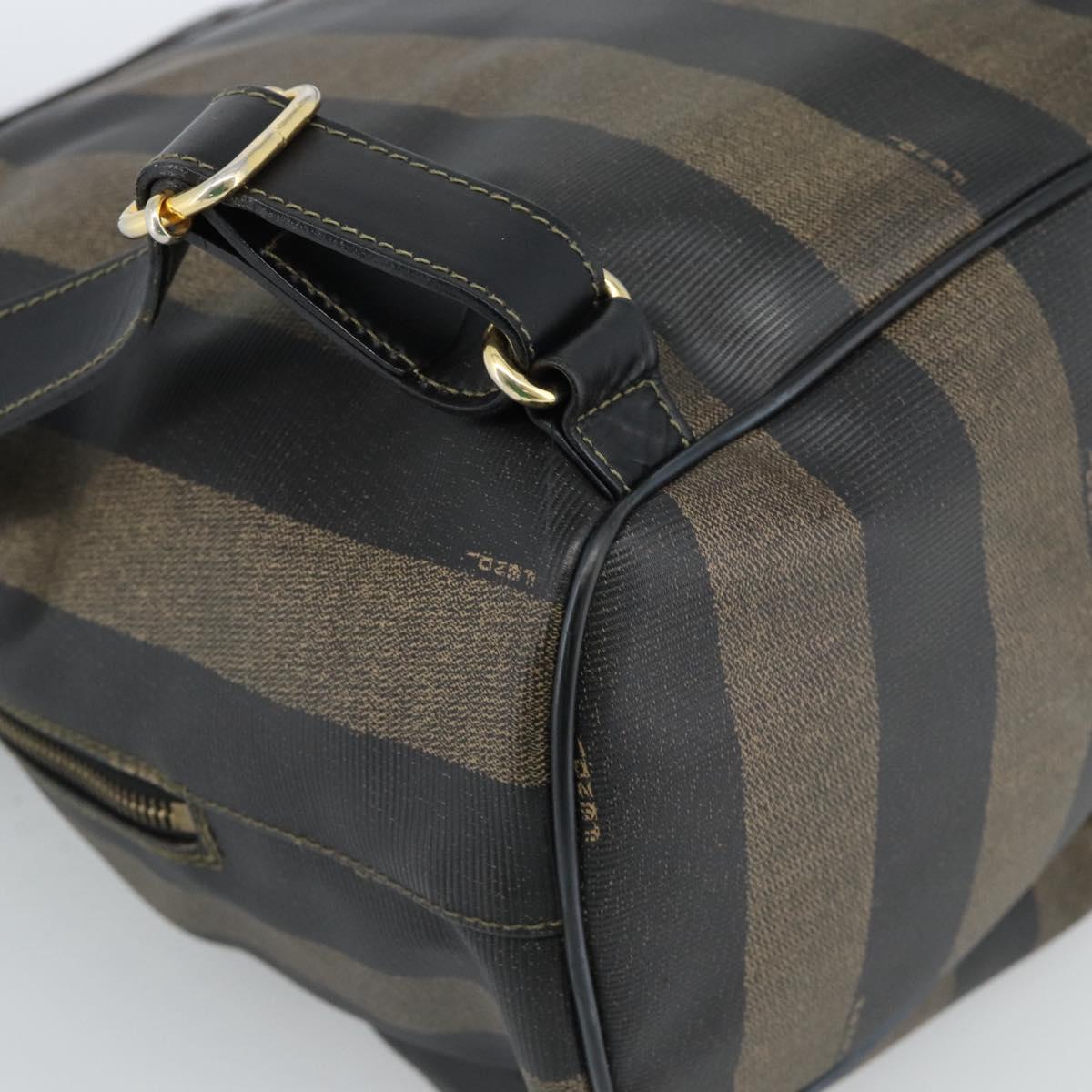 FENDI Pecan Canvas Backpack PVC Black Brown gold Auth ka4662