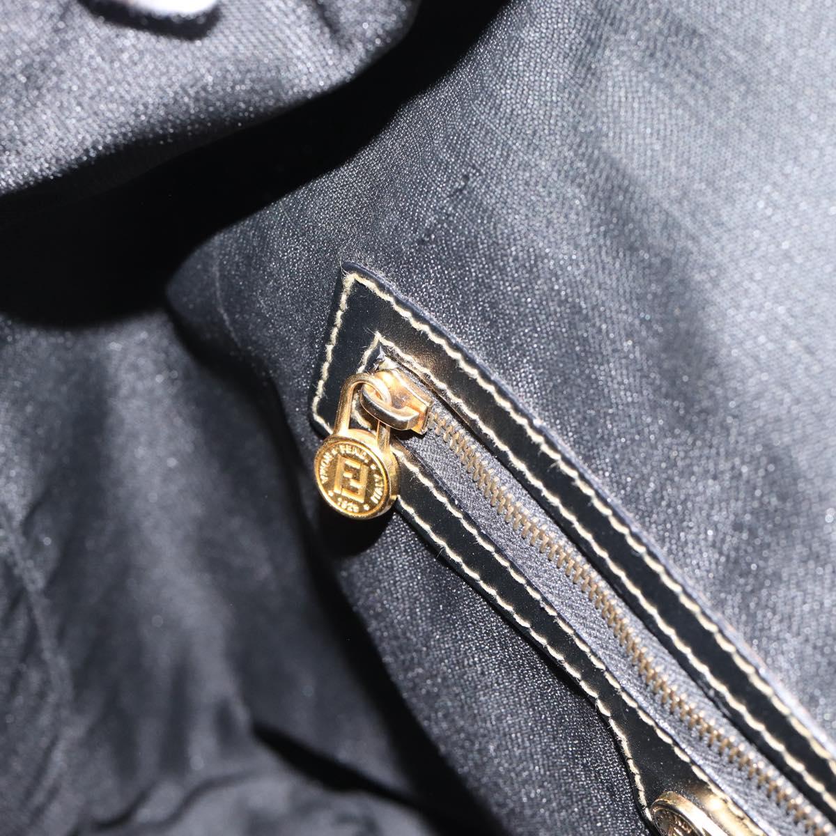 FENDI Pecan Canvas Backpack PVC Black Brown gold Auth ka4662