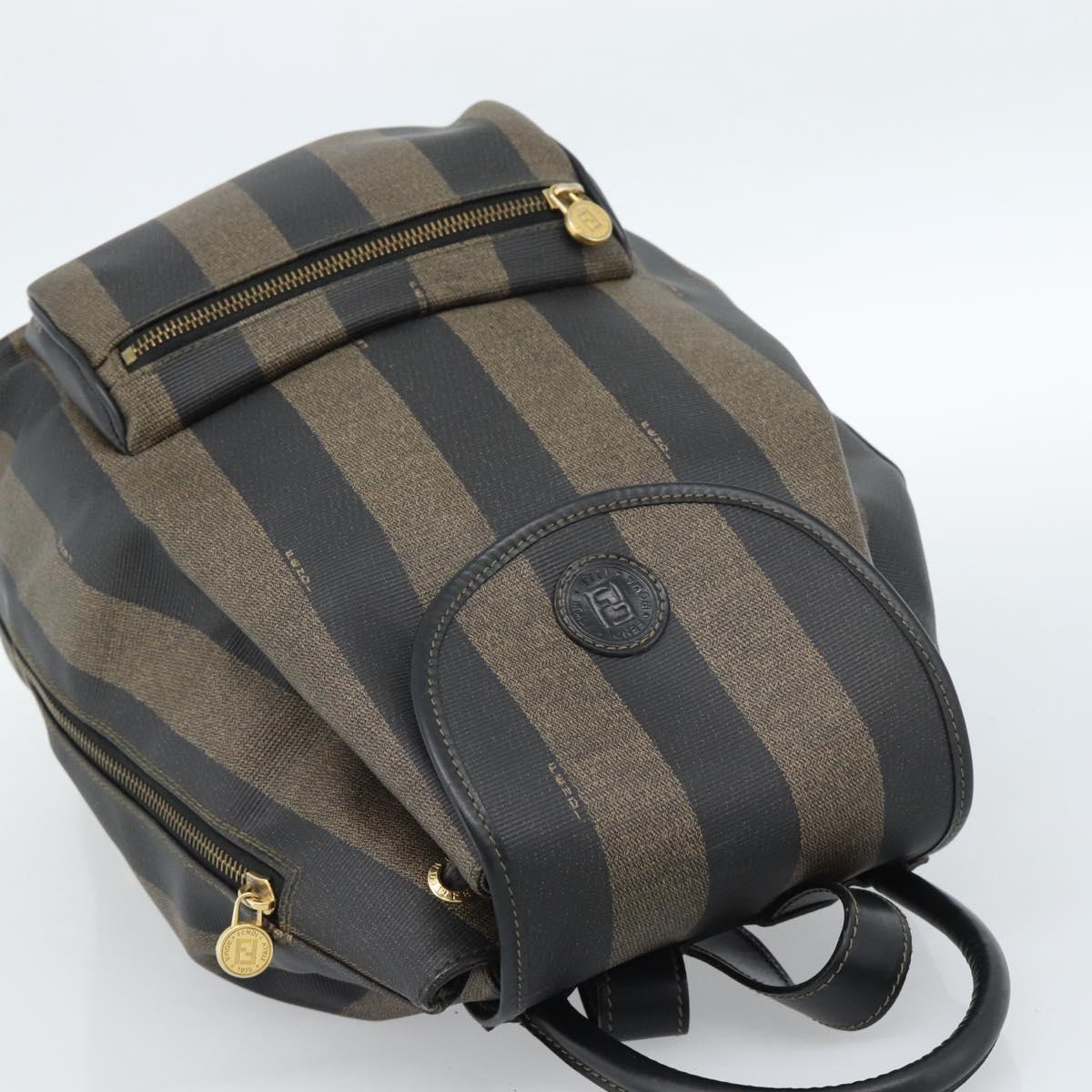 FENDI Pecan Canvas Backpack PVC Black Brown gold Auth ka4662