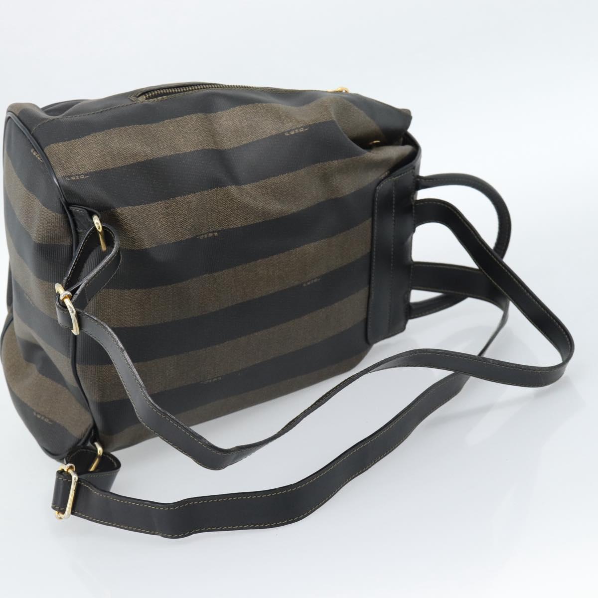 FENDI Pecan Canvas Backpack PVC Black Brown gold Auth ka4662