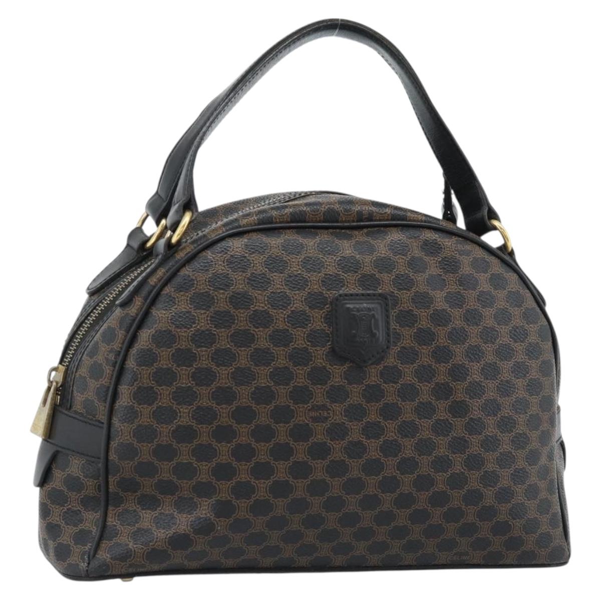 CELINE Macadam Canvas Hand Bag PVC Leather Black Gold Auth ka4663A