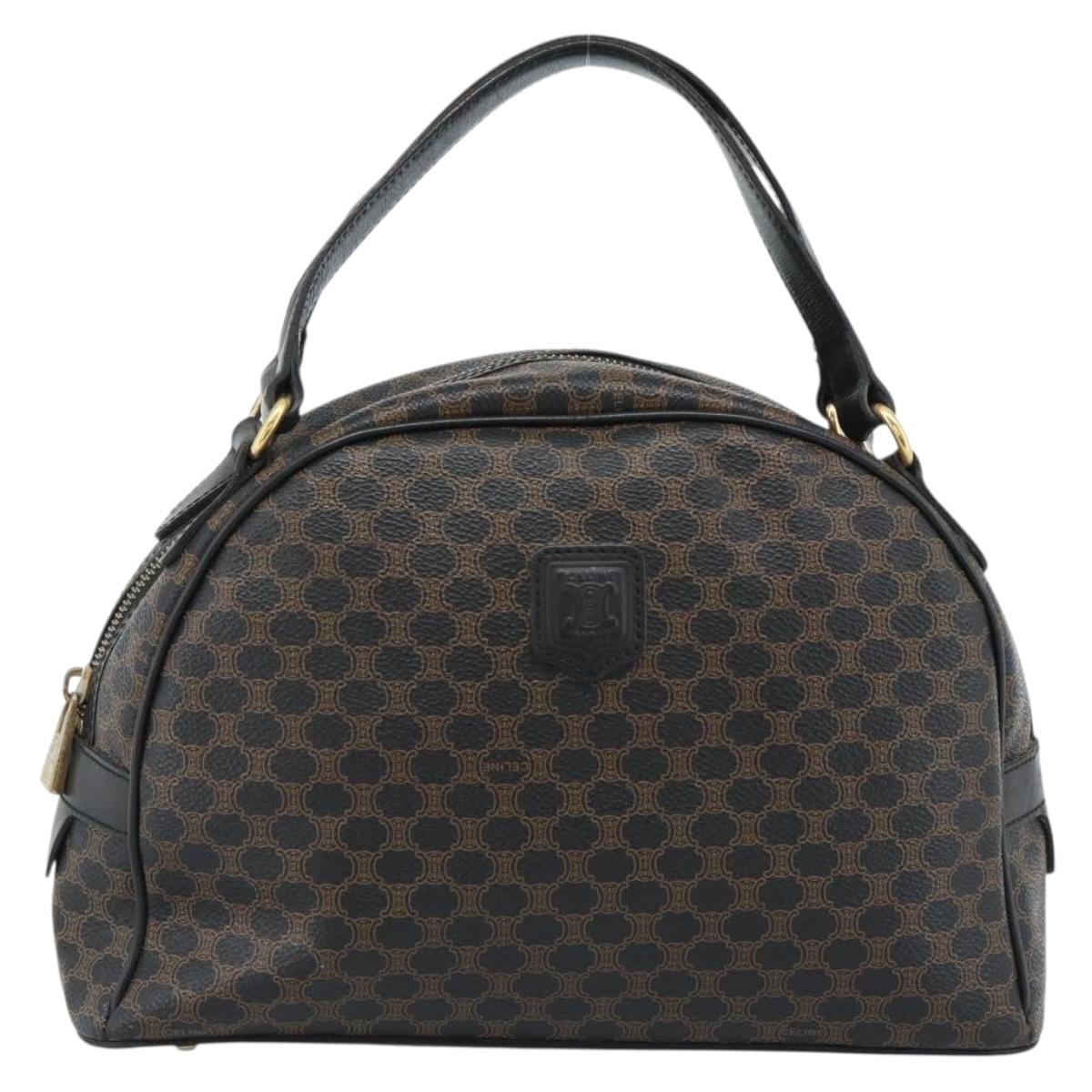 CELINE Macadam Canvas Hand Bag PVC Leather Black Gold Auth ka4663A
