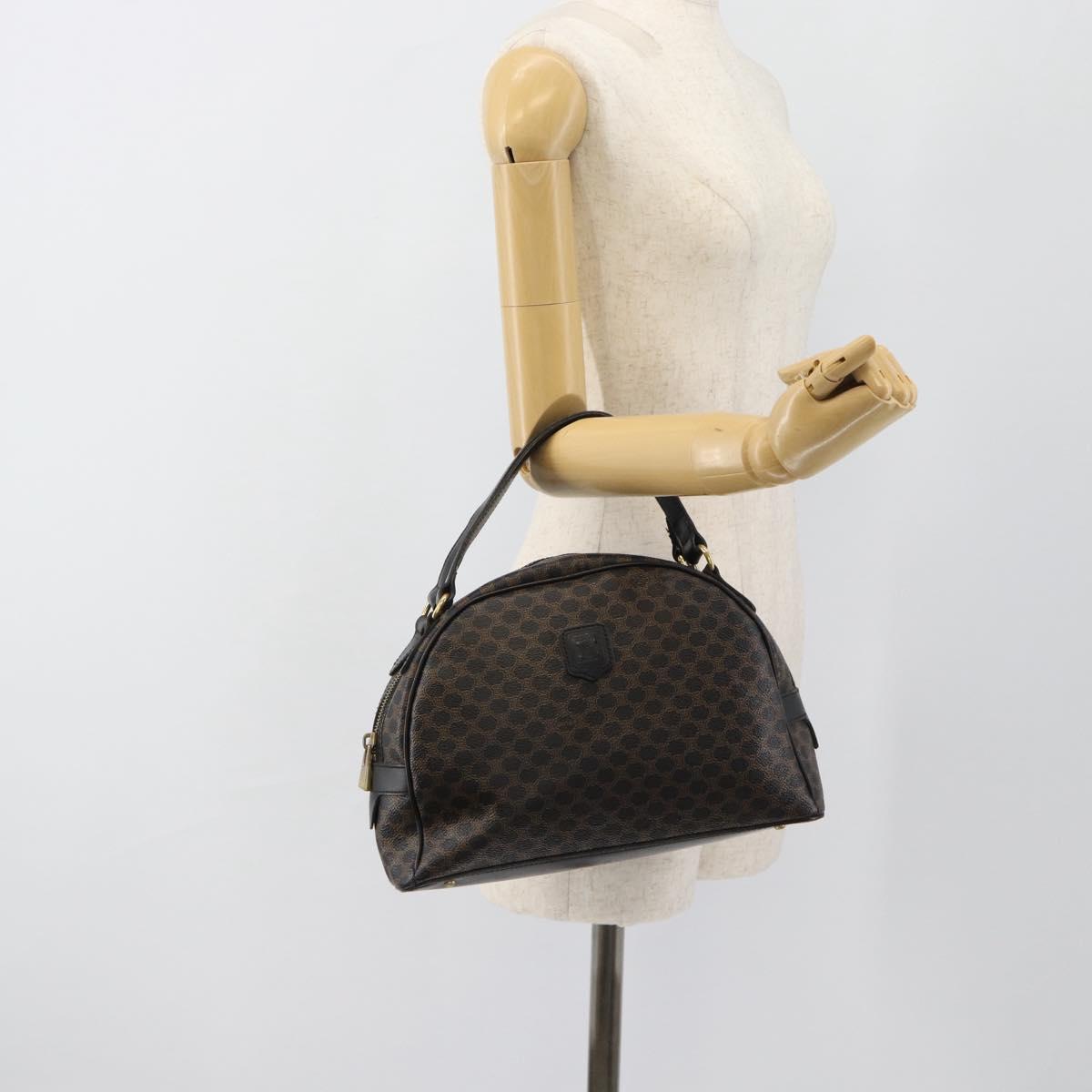 CELINE Macadam Canvas Hand Bag PVC Leather Black Gold Auth ka4663A
