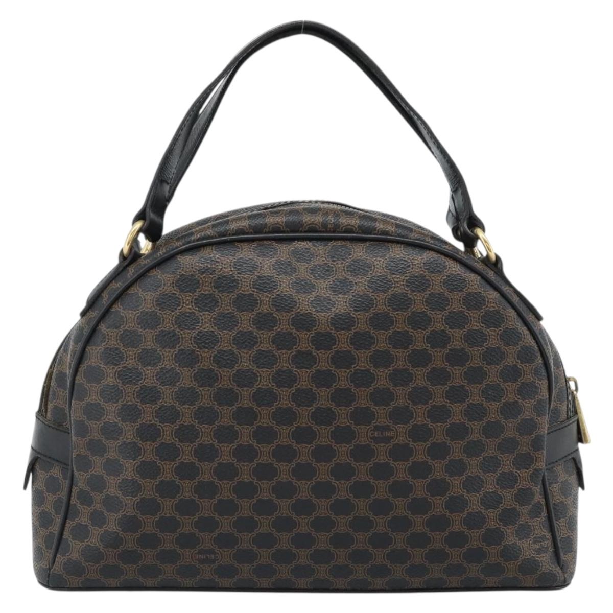 CELINE Macadam Canvas Hand Bag PVC Leather Black Gold Auth ka4663A