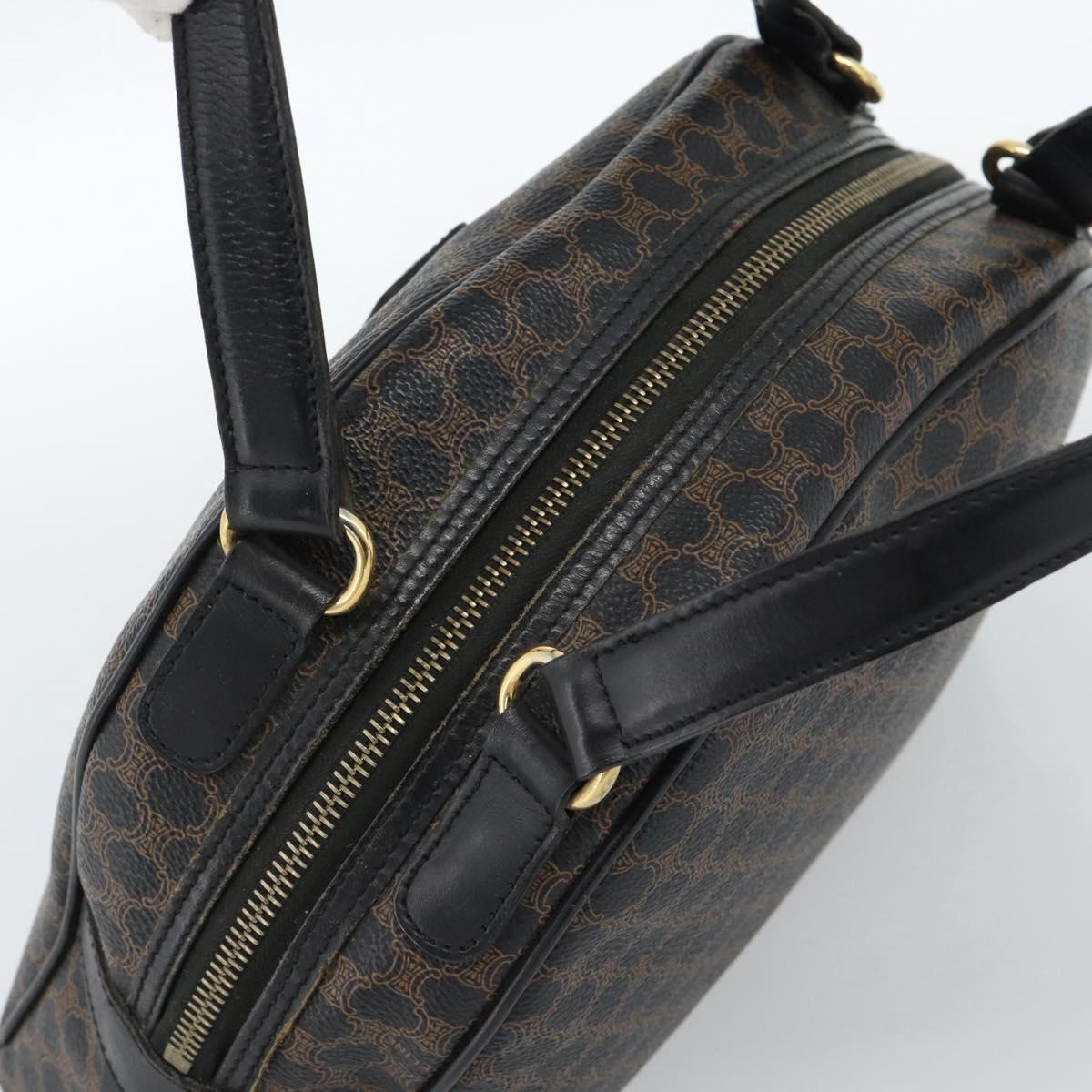 CELINE Macadam Canvas Hand Bag PVC Leather Black Gold Auth ka4663A
