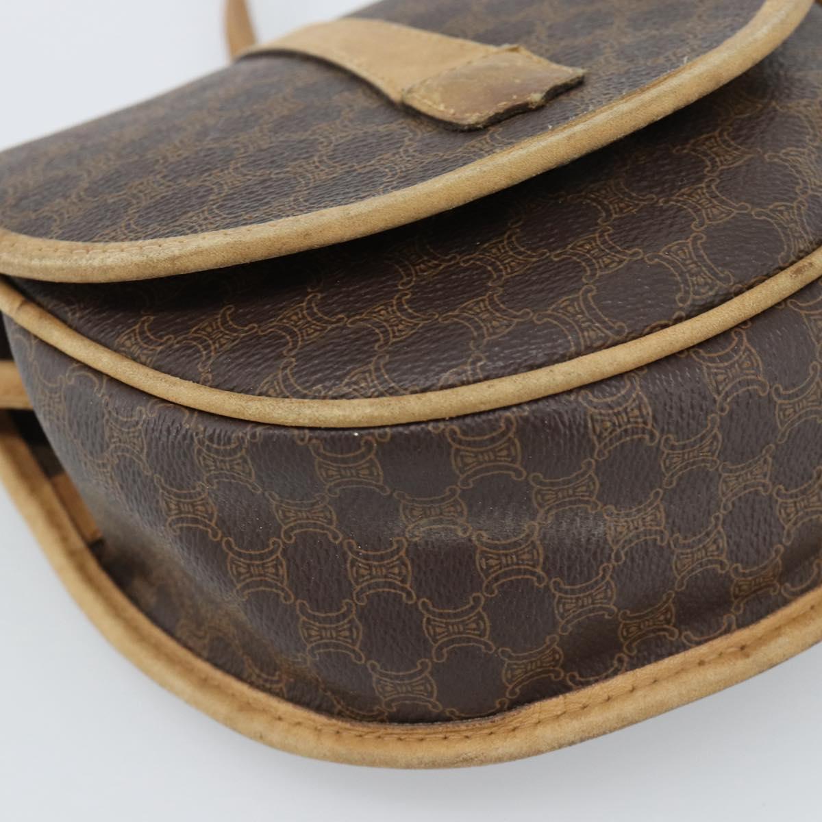 CELINE Macadam Canvas Shoulder Bag PVC Leather Brown Gold Auth ka4664