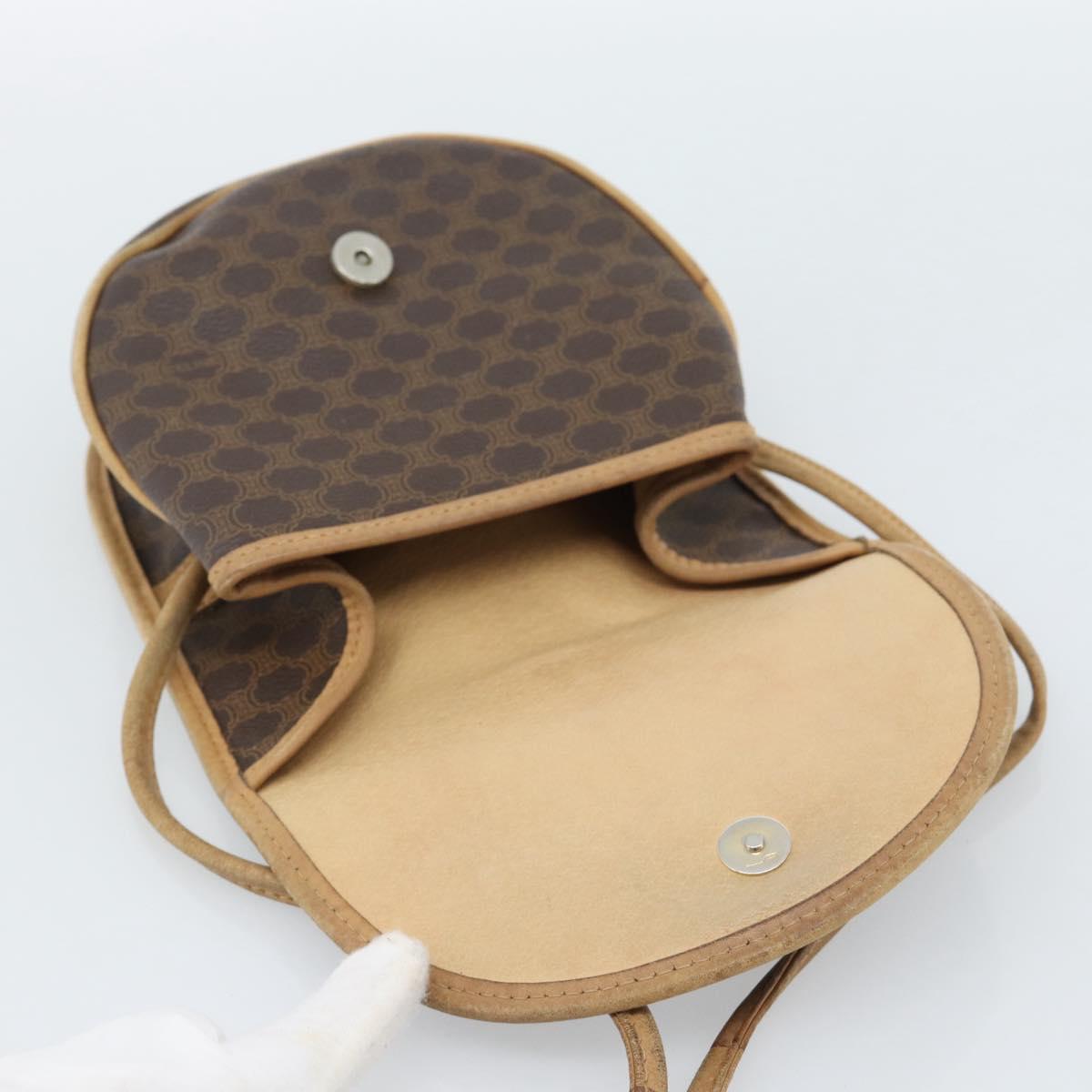 CELINE Macadam Canvas Shoulder Bag PVC Leather Brown Gold Auth ka4664