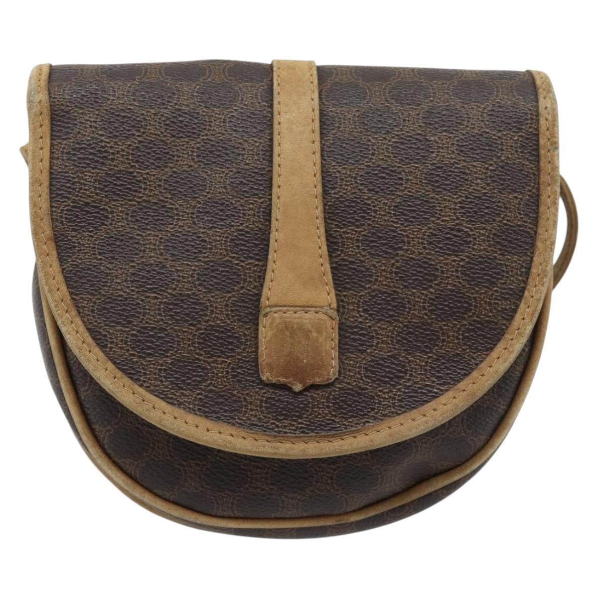 CELINE Macadam Canvas Shoulder Bag PVC Leather Brown Gold Auth ka4664