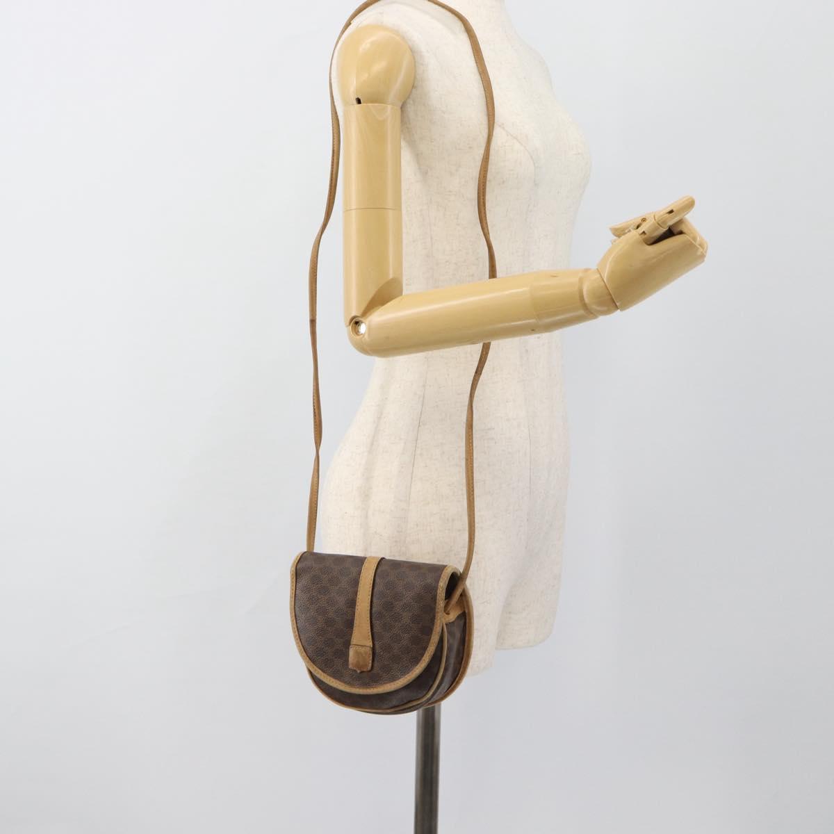 CELINE Macadam Canvas Shoulder Bag PVC Leather Brown Gold Auth ka4664