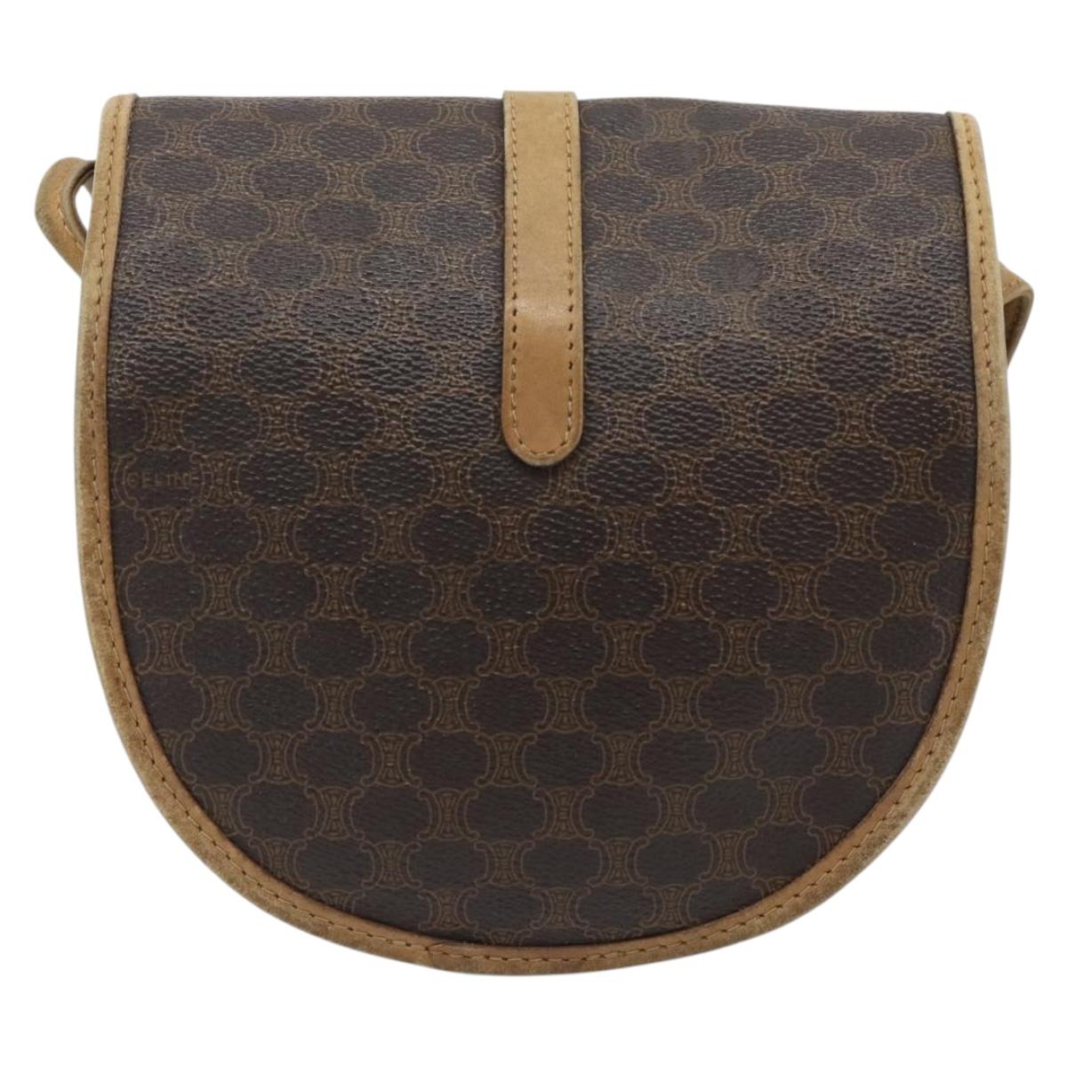 CELINE Macadam Canvas Shoulder Bag PVC Leather Brown Gold Auth ka4664