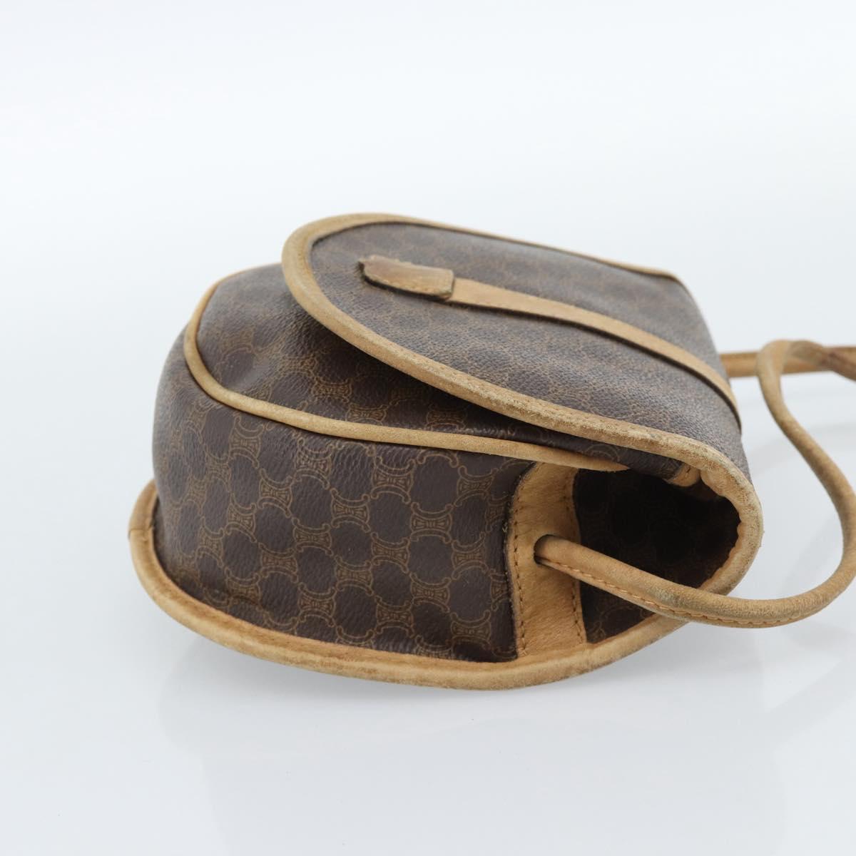 CELINE Macadam Canvas Shoulder Bag PVC Leather Brown Gold Auth ka4664