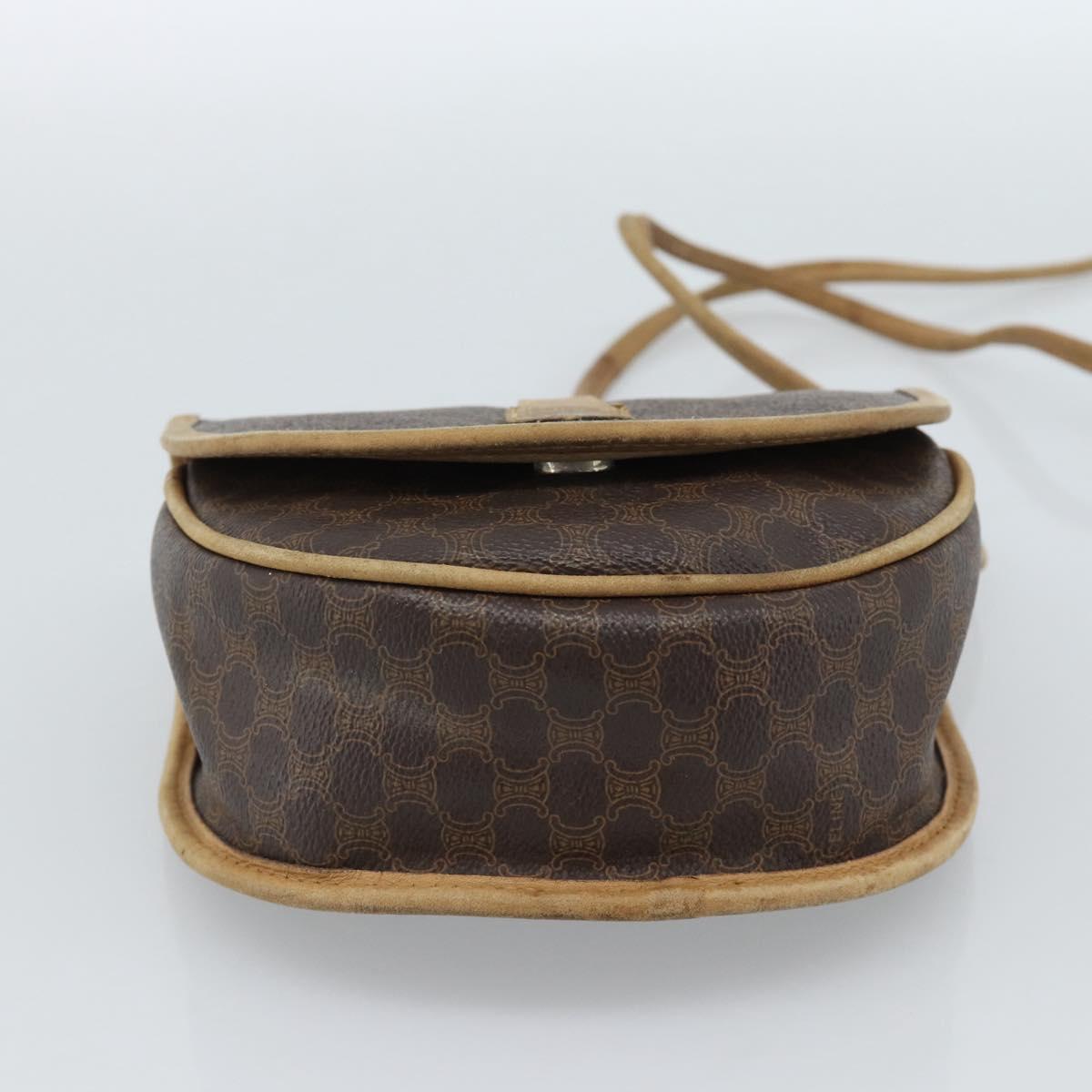 CELINE Macadam Canvas Shoulder Bag PVC Leather Brown Gold Auth ka4664