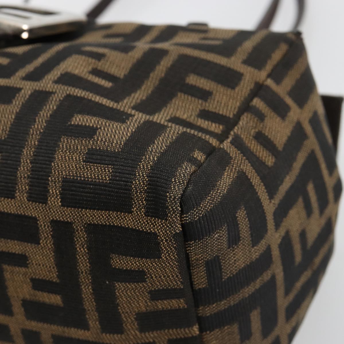 FENDI Zucca Canvas Hand Bag Brown Black Silver Auth ka4667A