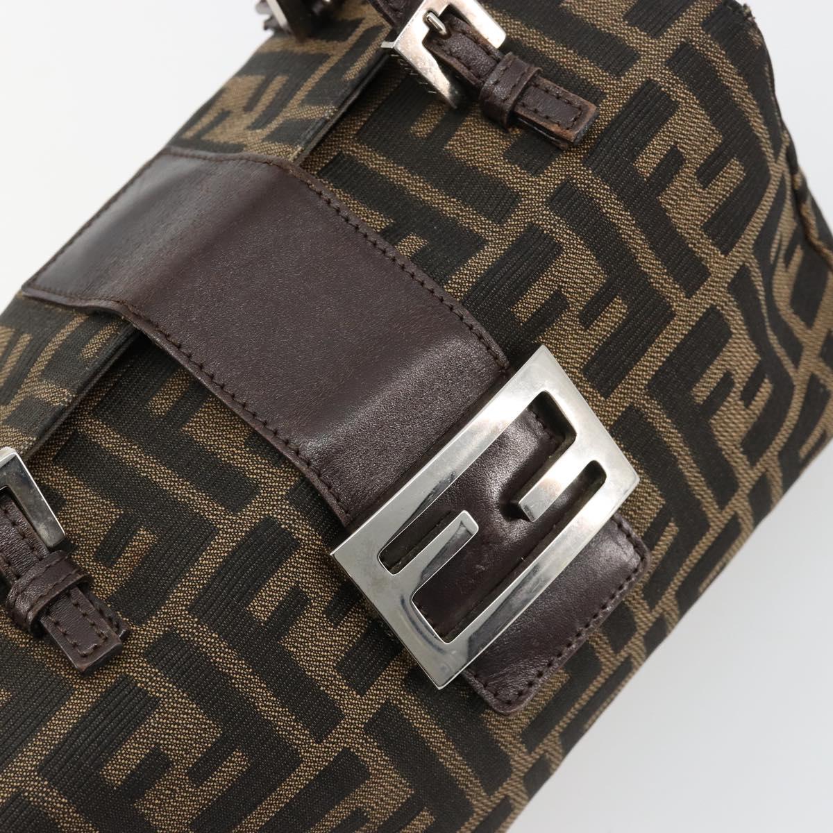 FENDI Zucca Canvas Hand Bag Brown Black Silver Auth ka4667A