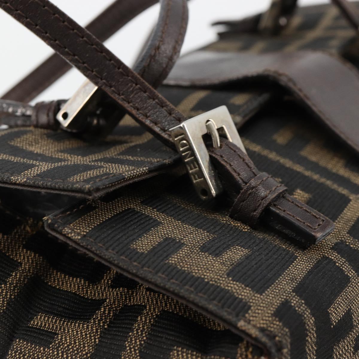 FENDI Zucca Canvas Hand Bag Brown Black Silver Auth ka4667A