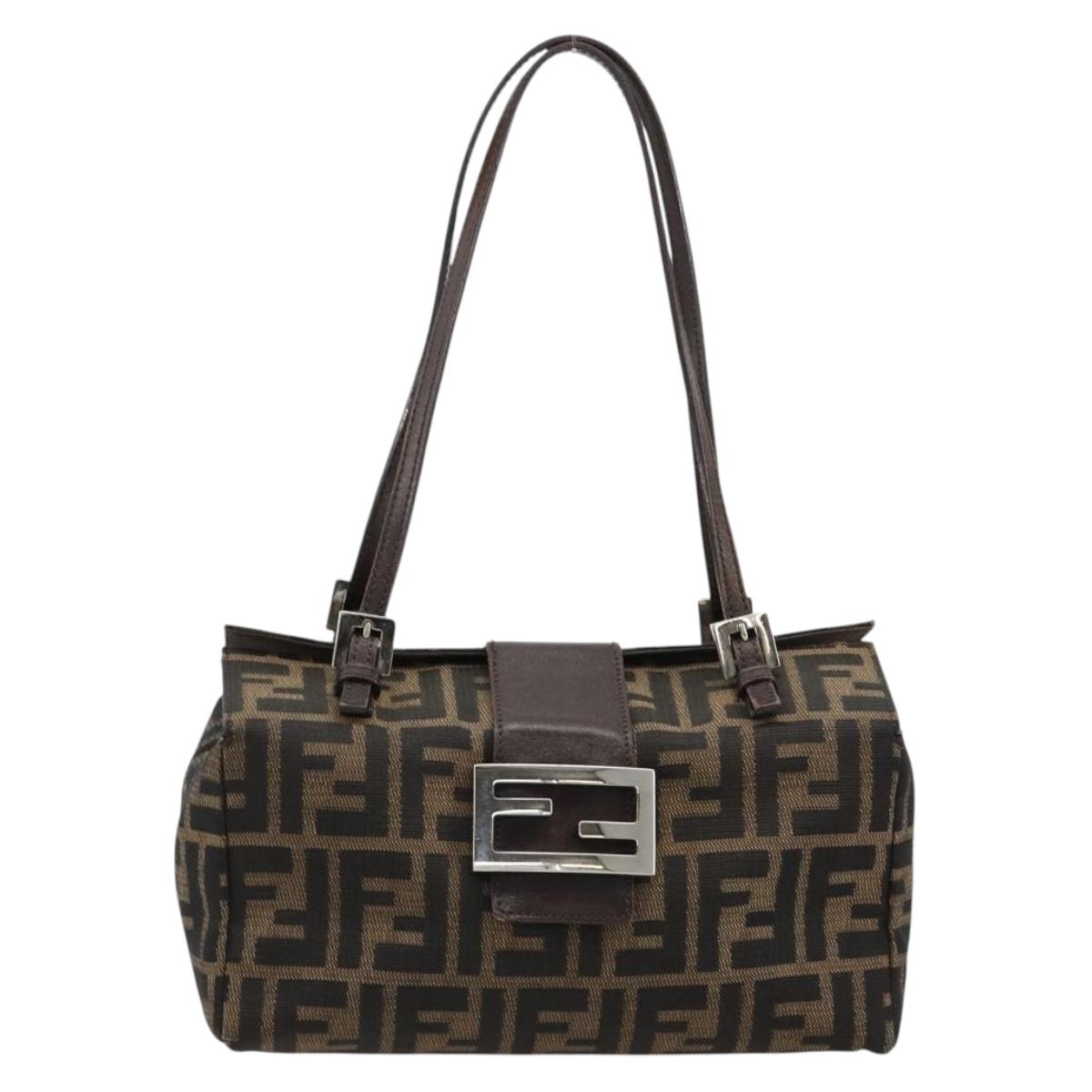 FENDI Zucca Canvas Hand Bag Brown Black Silver Auth ka4667A