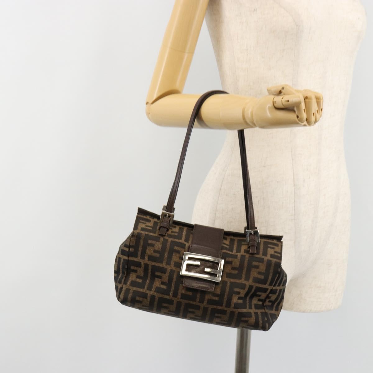 FENDI Zucca Canvas Hand Bag Brown Black Silver Auth ka4667A
