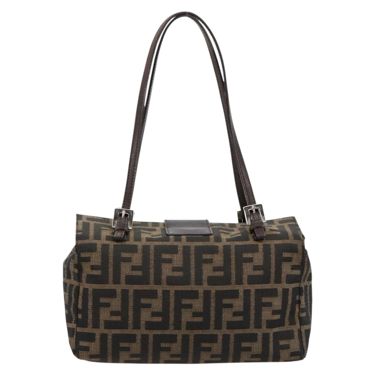FENDI Zucca Canvas Hand Bag Brown Black Silver Auth ka4667A