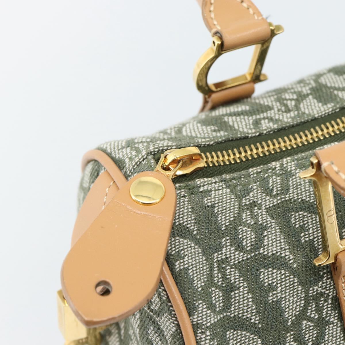 Christian Dior Trotter Canvas Hand Bag Green Gold Auth ka4669V