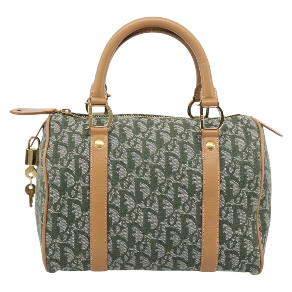 Christian Dior Trotter Canvas Hand Bag Green Gold Auth ka4669V