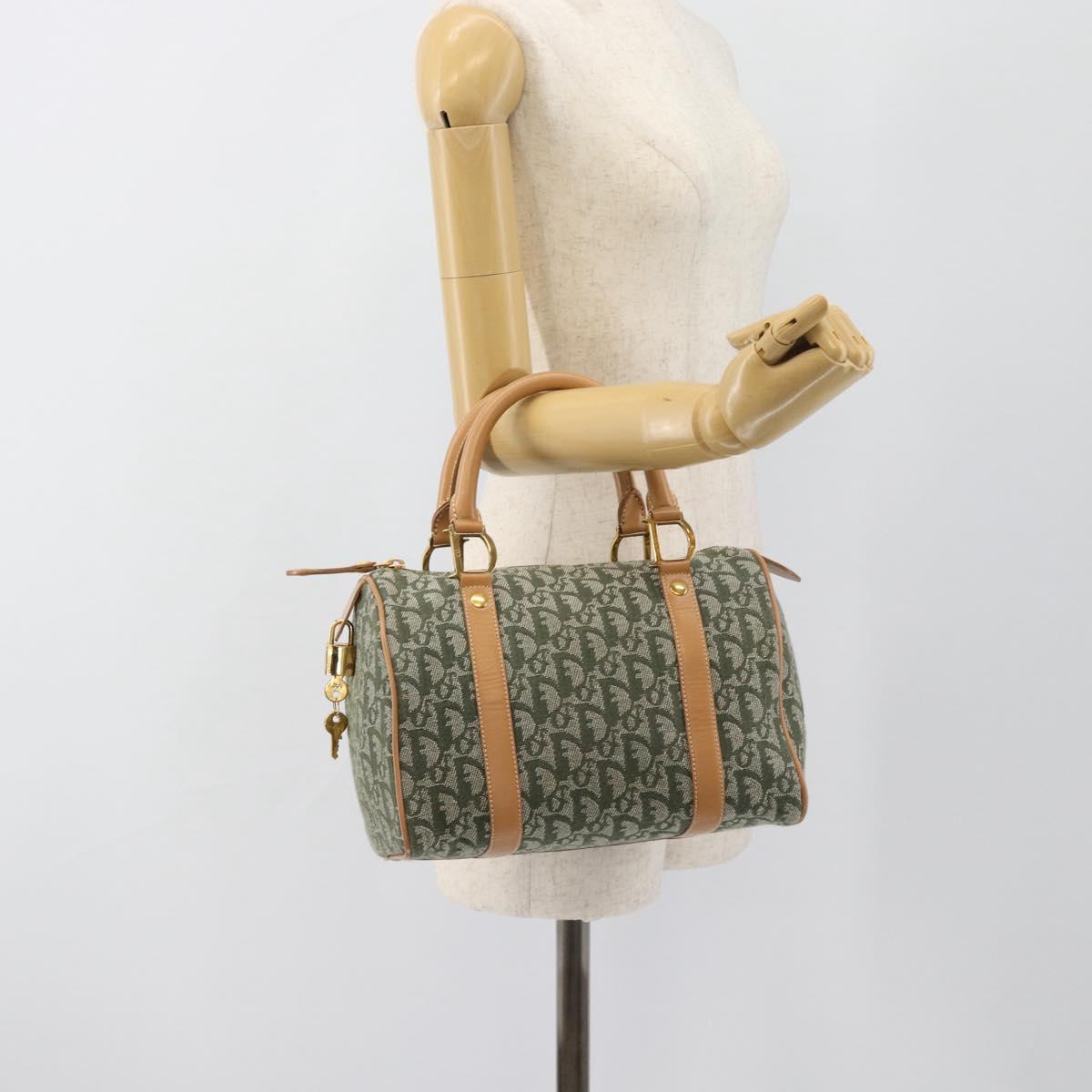 Christian Dior Trotter Canvas Hand Bag Green Gold Auth ka4669V