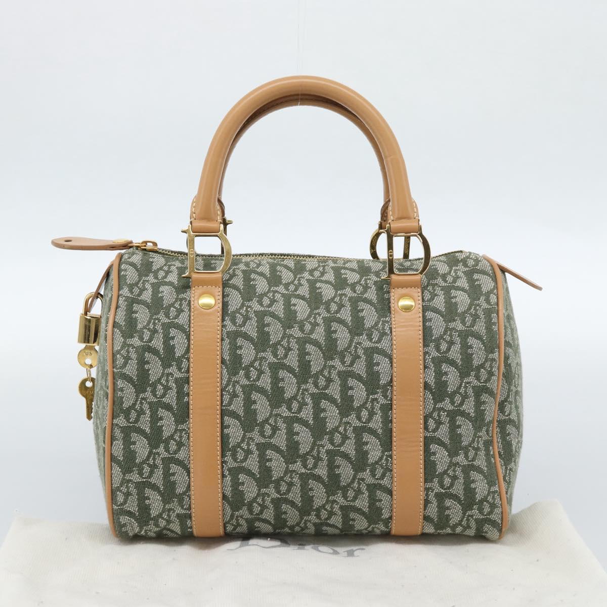 Christian Dior Trotter Canvas Hand Bag Green Gold Auth ka4669V