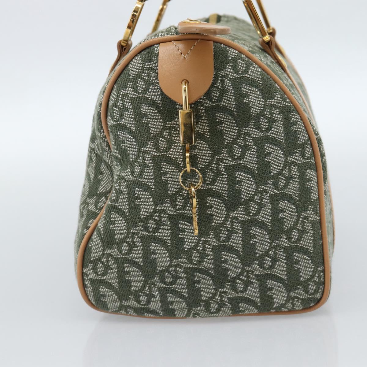 Christian Dior Trotter Canvas Hand Bag Green Gold Auth ka4669V