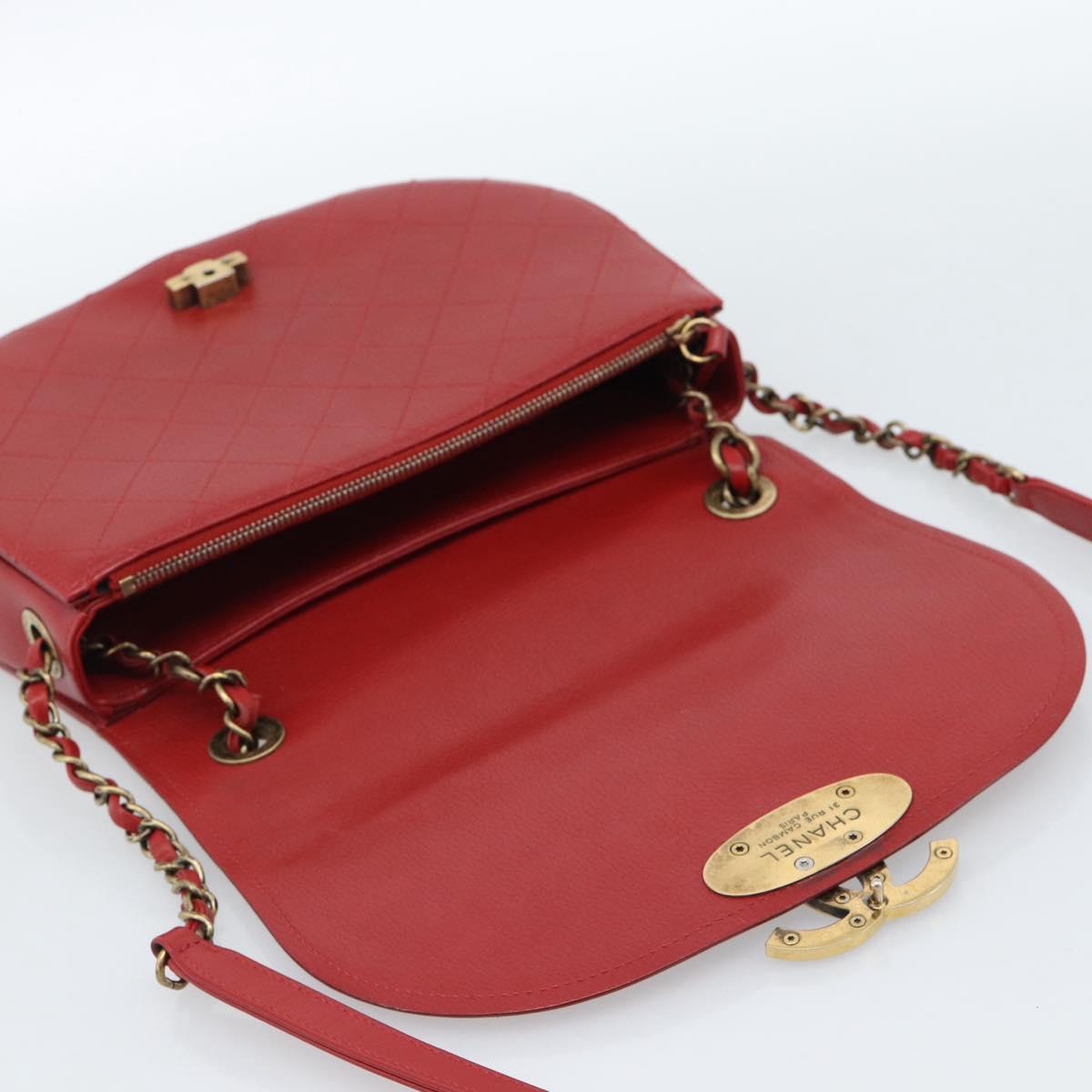 CHANEL Chain Shoulder Bag Calf Skin Red CC Auth ka4671M