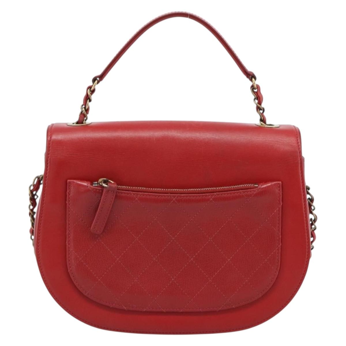 CHANEL Chain Shoulder Bag Calf Skin Red CC Auth ka4671M