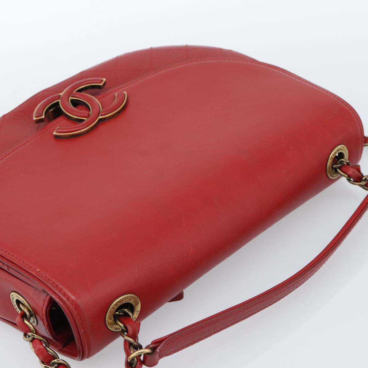 CHANEL Chain Shoulder Bag Calf Skin Red CC Auth ka4671M