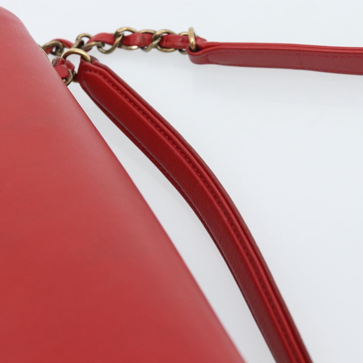 CHANEL Chain Shoulder Bag Calf Skin Red CC Auth ka4671M