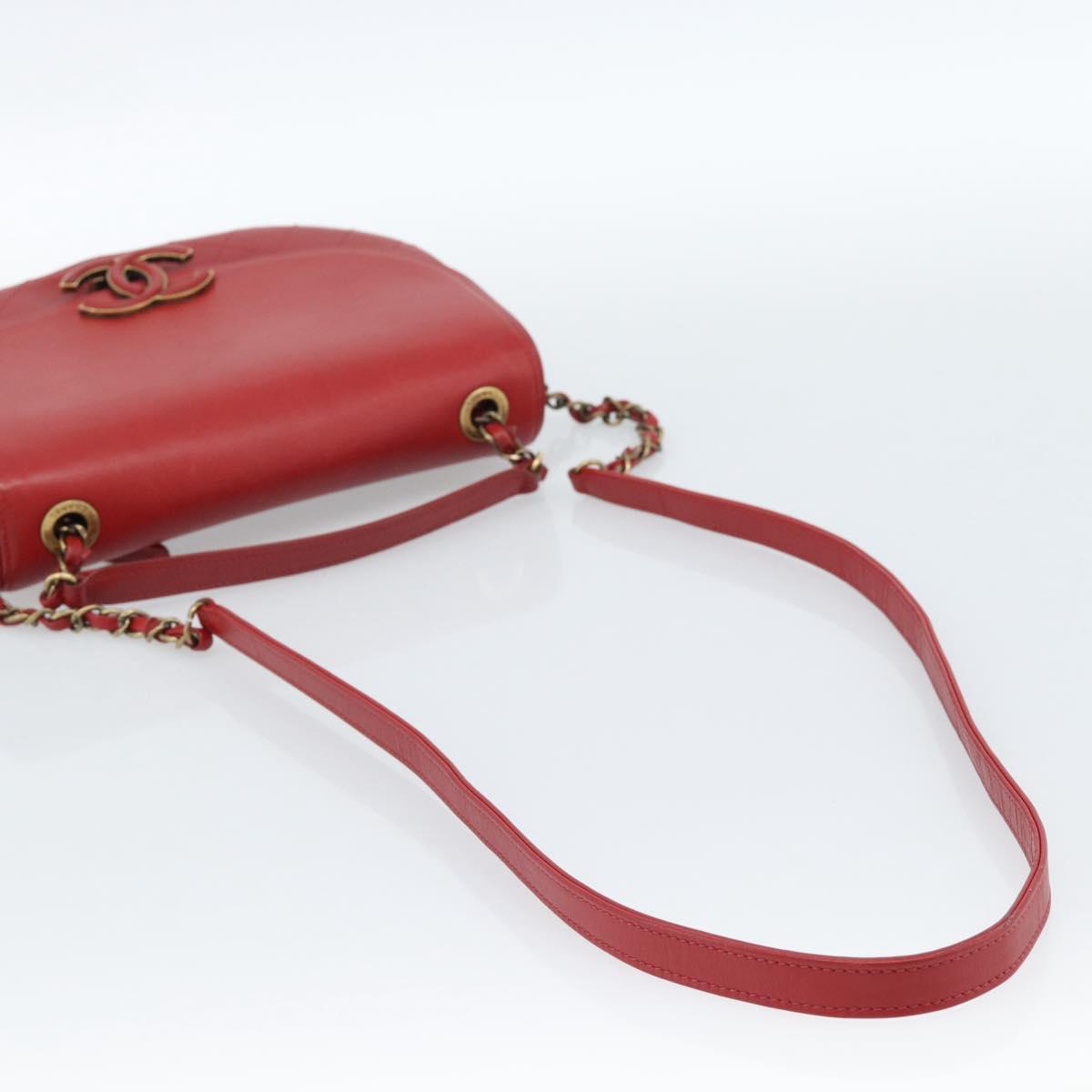 CHANEL Chain Shoulder Bag Calf Skin Red CC Auth ka4671M