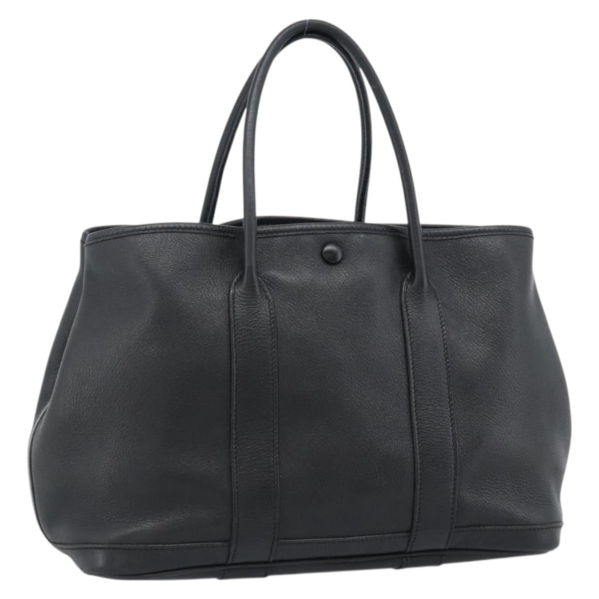 HERMES Garden Twily TPM Hand Bag Leather Black Silver Auth ka4672
