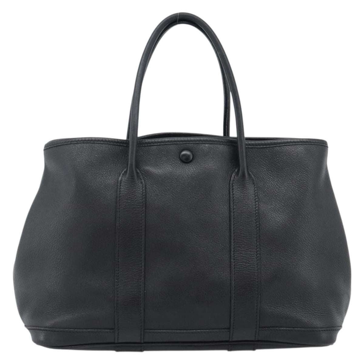 HERMES Garden Twily TPM Hand Bag Leather Black Silver Auth ka4672