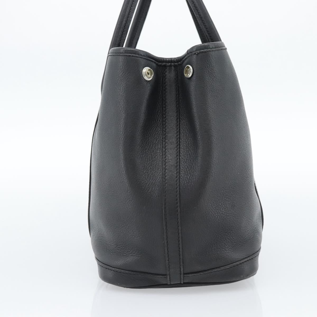 HERMES Garden Twily TPM Hand Bag Leather Black Silver Auth ka4672