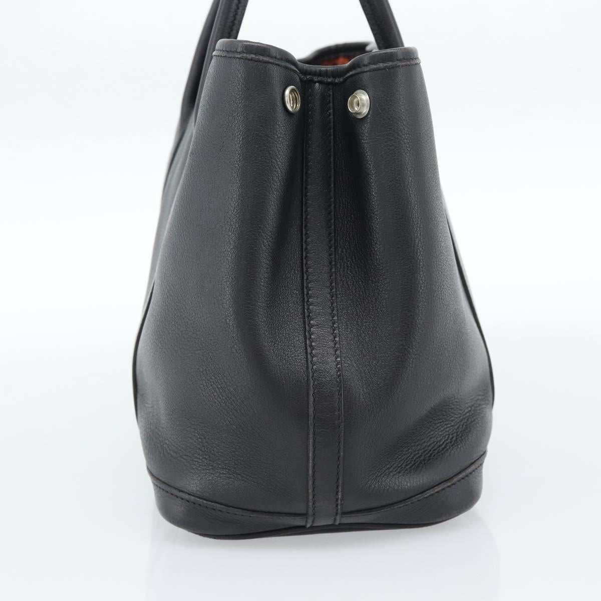 HERMES Garden Twily TPM Hand Bag Leather Black Silver Auth ka4672