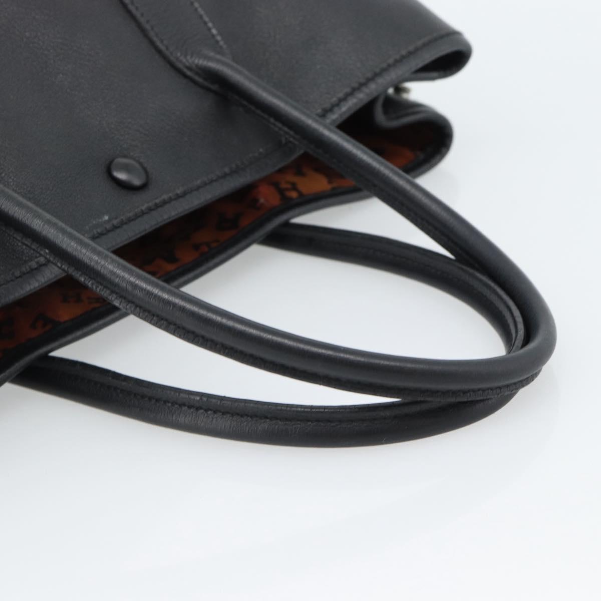 HERMES Garden Twily TPM Hand Bag Leather Black Silver Auth ka4672