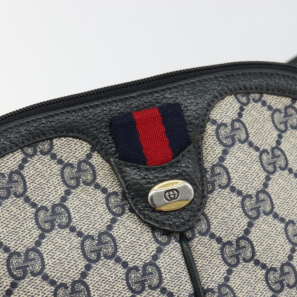 GUCCI GG Supreme Sherry Line Bag PVC Navy Gold Red 904 02 047 Auth ka4673
