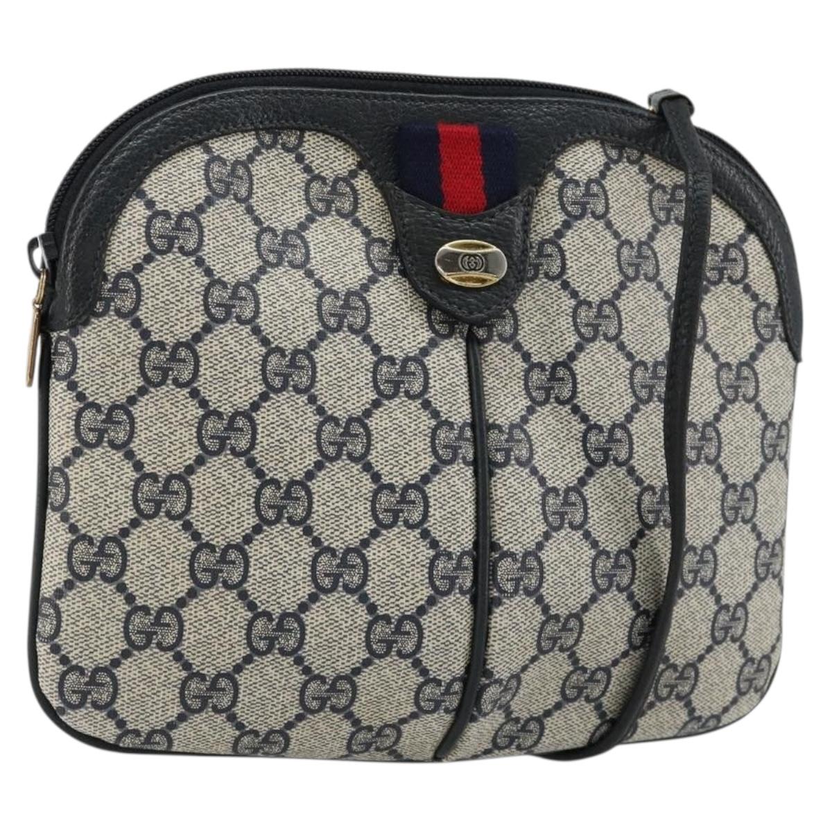GUCCI GG Supreme Sherry Line Bag PVC Navy Gold Red 904 02 047 Auth ka4673