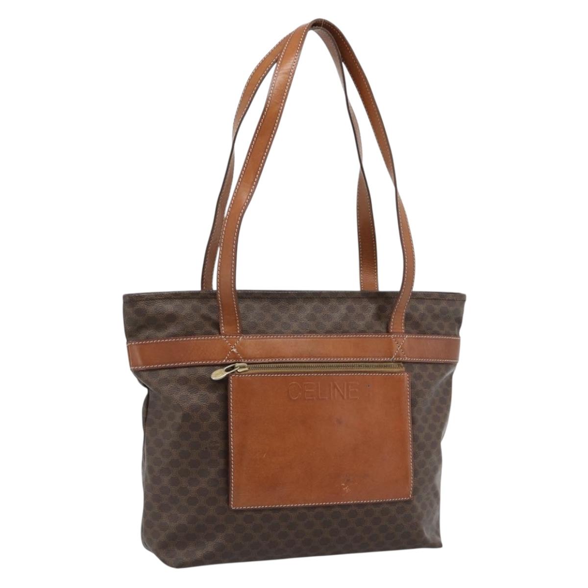 CELINE Macadam Canvas Tote Bag PVC Leather Brown Gold Auth ka4675