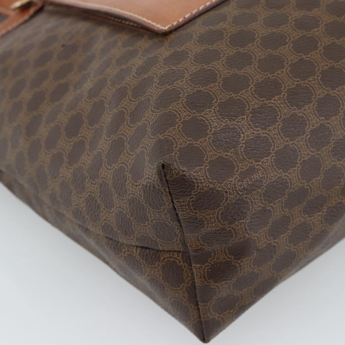CELINE Macadam Canvas Tote Bag PVC Leather Brown Gold Auth ka4675